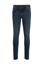 thumbnail: Donkerblauwe jongens anytime skinny jeans van denim met rits- en knoopsluiting en effen