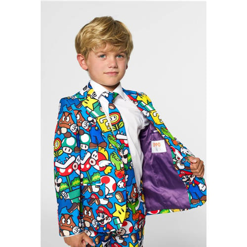 OppoSuits kostuum Super Mario™ met all over print multi Jongens Polyester Klassieke kraag 98 104