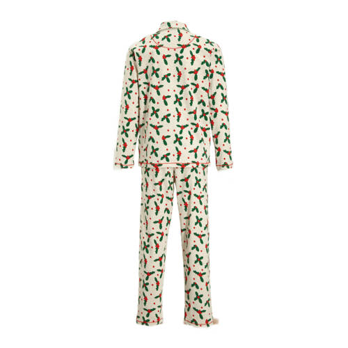 Claesen's pyjama met bladprint ecru groen rood Meisjes Katoen Klassieke kraag 104-110