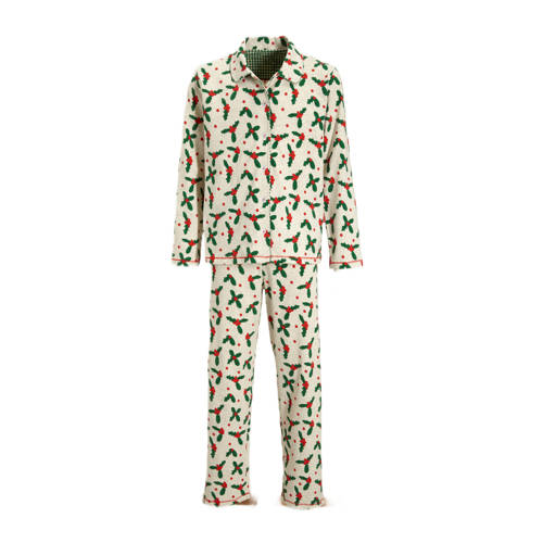 Claesen's pyjama met bladprint ecru/groen/rood Meisjes Katoen Klassieke kraag - 104-110