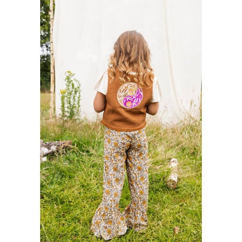 LOOXS little gilet met backprint bruin Meisjes Katoen V-hals Backprint 92 98