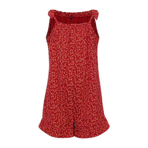 LOOXS little gebloemde playsuit rood Meisjes Stretchkatoen Vierkante hals 128