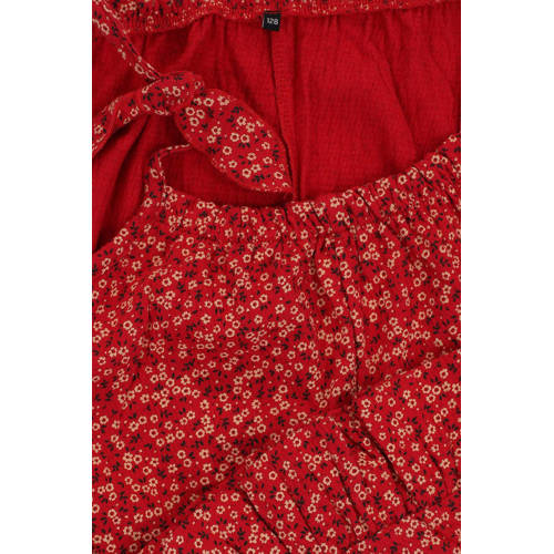 LOOXS little gebloemde playsuit rood Meisjes Stretchkatoen Vierkante hals 128