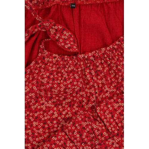 LOOXS little gebloemde jumpsuit rood Meisjes Stretchkatoen Vierkante hals 128