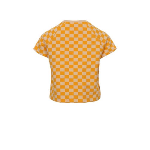 LOOXS little geruite top geel oranje T-shirt Meisjes Stretchkatoen Ronde hals 92