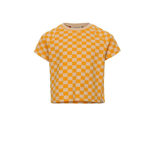 LOOXS little geruite top geel/oranje T-shirt Meisjes Stretchkatoen Ronde hals