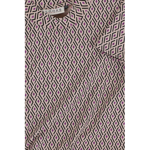 LOOXS 10sixteen top met all over print en open detail beige zwart Meisjes Stretchkatoen Opstaande kraag 128