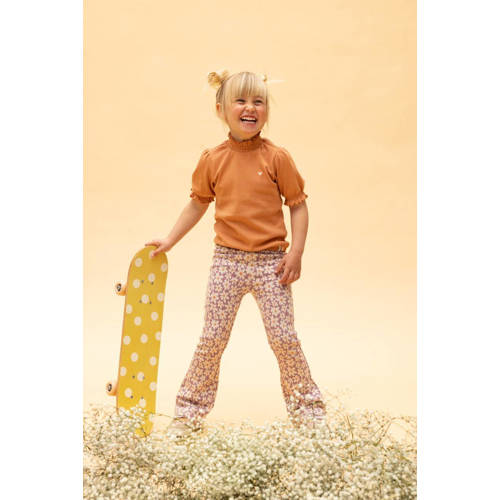 LOOXS little gebloemde flared broek met biologisch katoen lila wit Paars Meisjes Katoen (biologisch) 92