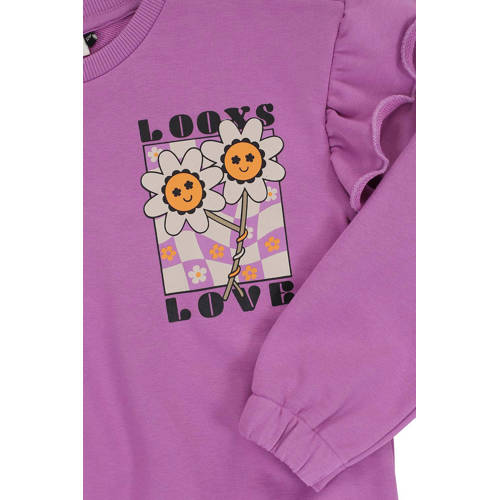 LOOXS little sweater met printopdruk en ruches paars Printopdruk 92