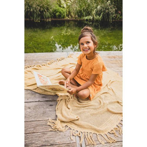 LOOXS little jurk met all over print en volant oranje Meisjes Polyester Ronde hals 92