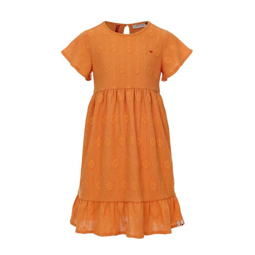 LOOXS little jurk met all over print en volant oranje Meisjes Polyester Ronde hals - 104