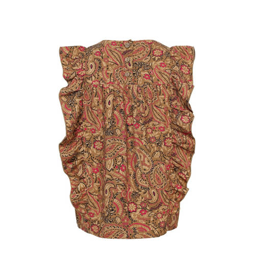 LOOXS little top met paisleyprint en ruches bruin roze Meisjes Viscose Ronde hals 92