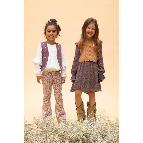 LOOXS little gebloemd corduroy gilet paars Bloemen 92 98