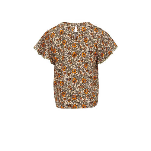 LOOXS little gebloemde top bruin oranje Meisjes Viscose Ronde hals Bloemen 110
