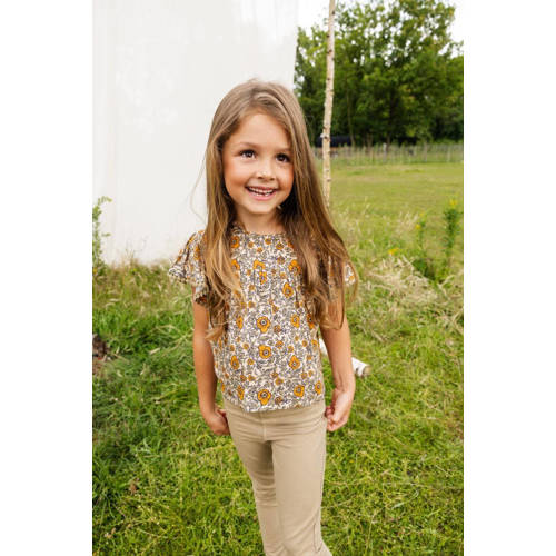 LOOXS little gebloemde top bruin oranje Meisjes Viscose Ronde hals Bloemen 110