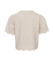 thumbnail: Ecru meisjes LOOXS 10sixteen blouse van katoen met korte mouwen, V-hals, knoopsluiting en broderie