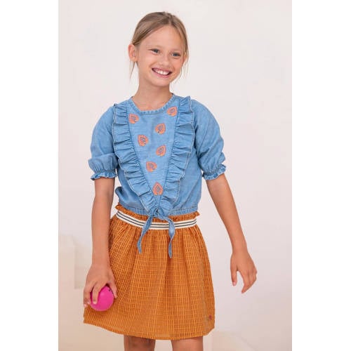 Like Flo top met printopdruk en borduursels lichtblauw Meisjes Lyocell Ronde hals 104
