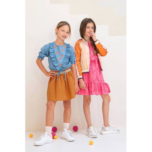 Like Flo top met printopdruk en borduursels lichtblauw Meisjes Lyocell Ronde hals 104