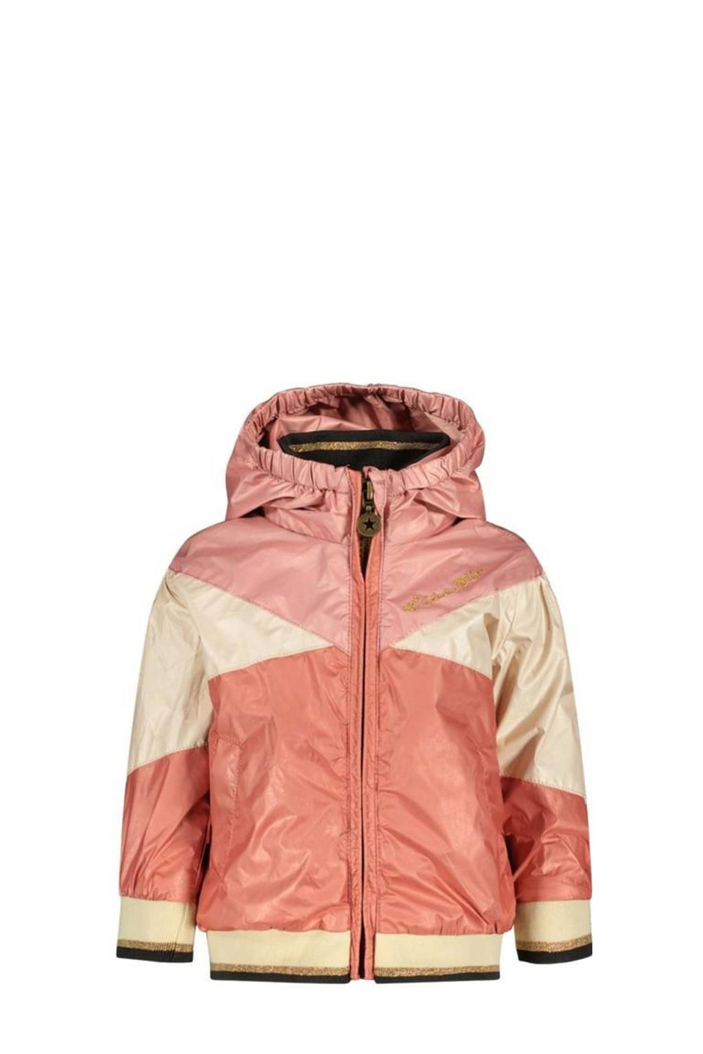 Roze en lichtroze meisjes Like Flo zomerjas van nylon met meerkleurige print, lange mouwen, capuchon en ritssluiting