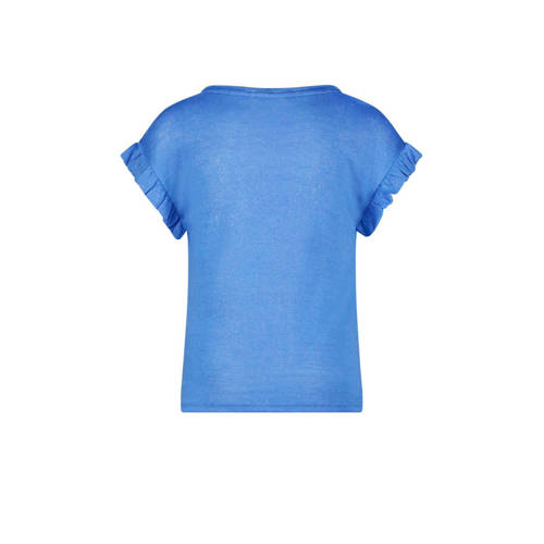 Like Flo metallic T-shirt hemelsblauw metallic Meisjes Viscose Ronde hals 104