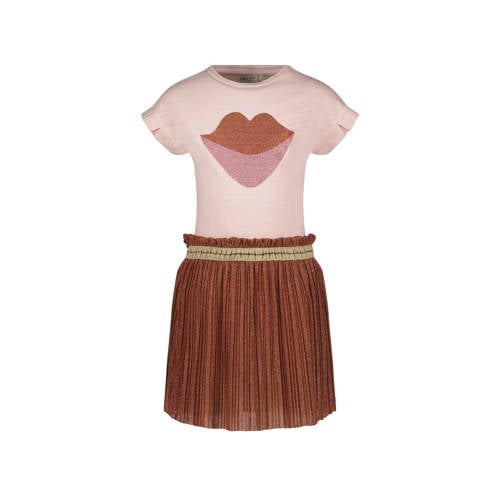 Like Flo jurk met printopdruk lichtroze/brique Meisjes Polyester Ronde hals - 104