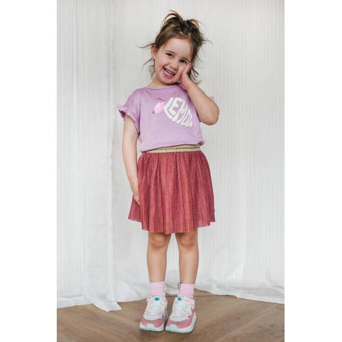 Like Flo jurk met printopdruk en ruches paars bruin Meisjes Viscose Ronde hals 74