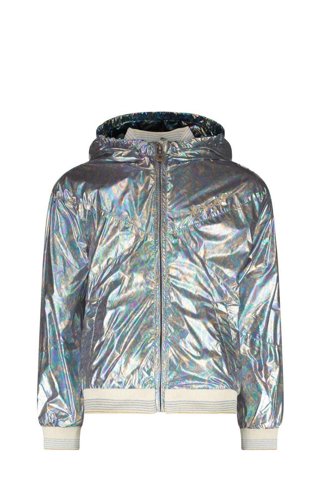 Zilver, blauw en paarse meisjes Like Flo zomerjas van nylon met meerkleurige print, lange mouwen, capuchon en ritssluiting