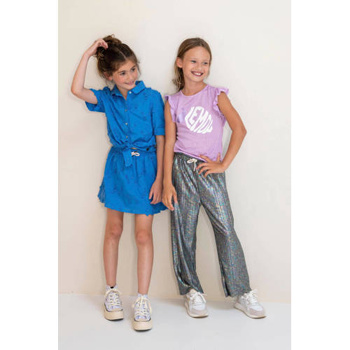 Like Flo metallic straight fit broek grijs multicolor Meisjes Polyester 104