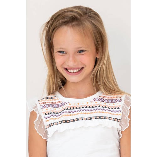 Like Flo T-shirt wit Top Meisjes Katoen Ronde hals Meerkleurig 110