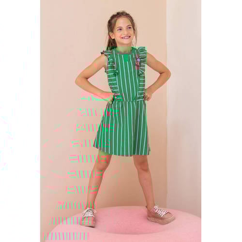 Like Flo gestreepte jurk groen roze Meisjes Stretchkatoen Ronde hals Streep 104