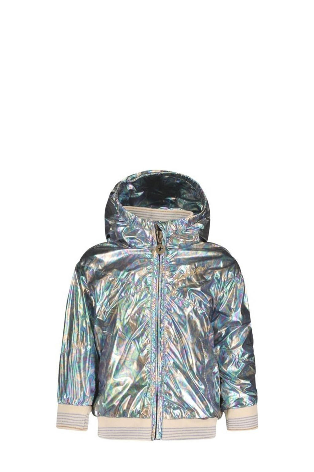 Zilver, blauw en paarse meisjes Like Flo zomerjas van nylon met meerkleurige print, lange mouwen, capuchon en ritssluiting