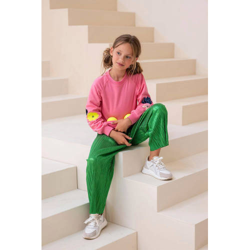 Like Flo metallic straight fit broek felgroen Meisjes Polyester Effen 104