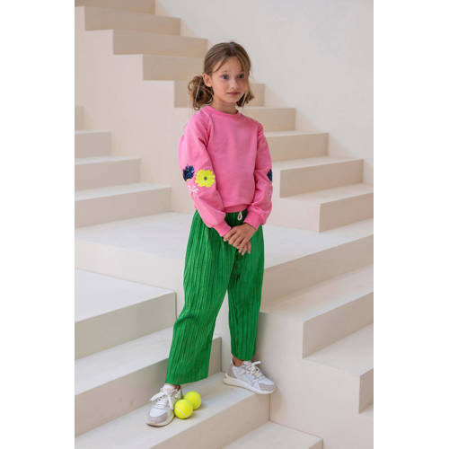 Like Flo metallic straight fit broek felgroen Meisjes Polyester Effen 104