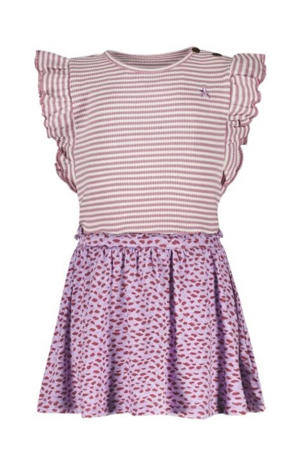 baby jurk met all over print en ruches paars/roze