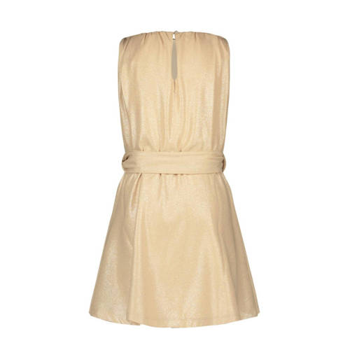 Like Flo jurk met ceintuur champagne Goud Meisjes Polyester Ronde hals 152