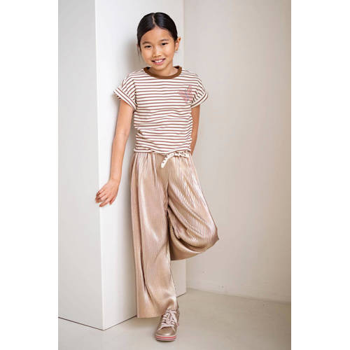 Like Flo gestreept T-shirt bruin ecru Meisjes Sweat Ronde hals Streep 104