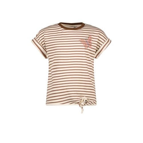 Like Flo gestreept T-shirt bruin/ecru Meisjes Sweat Ronde hals Streep - 104