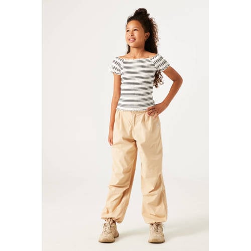 Garcia high waist loose fit broek beige Meisjes Stretchkatoen Effen 128