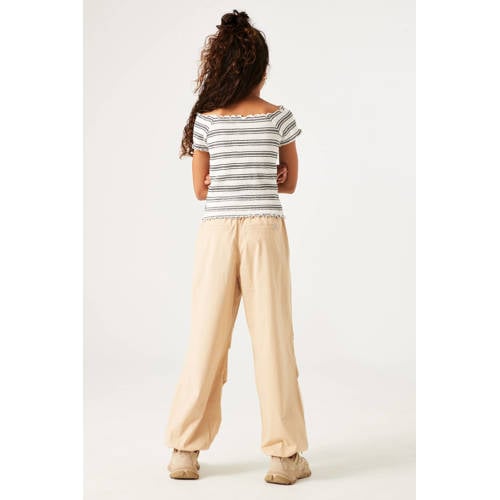 Garcia high waist loose fit broek beige Meisjes Stretchkatoen Effen 128