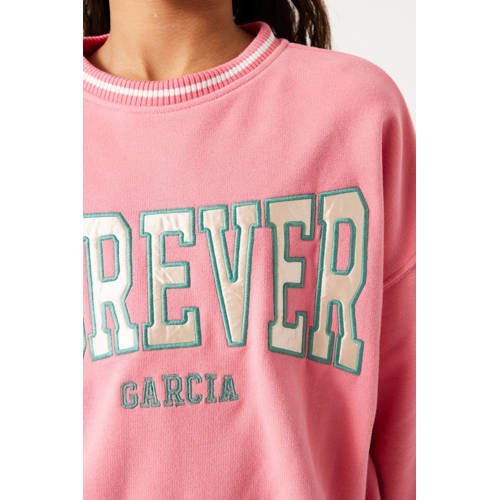 Garcia sweater met tekst roze groen Tekst 128 134