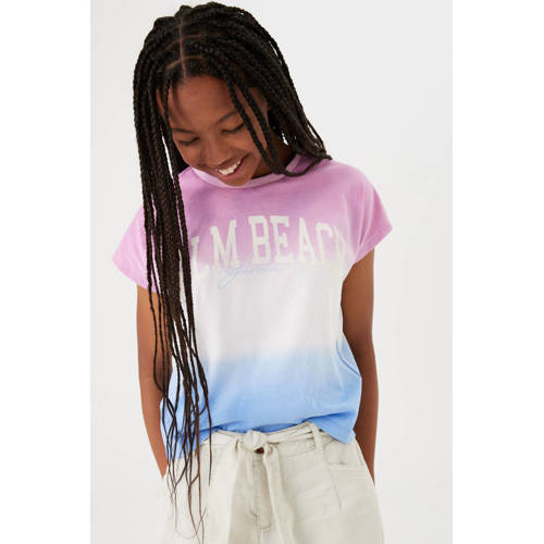 Garcia dip-dye T-shirt roze wit blauw Meisjes Katoen Ronde hals Dip-dye 128 134