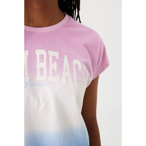 Garcia dip-dye T-shirt roze wit blauw Meisjes Katoen Ronde hals Dip-dye 128 134