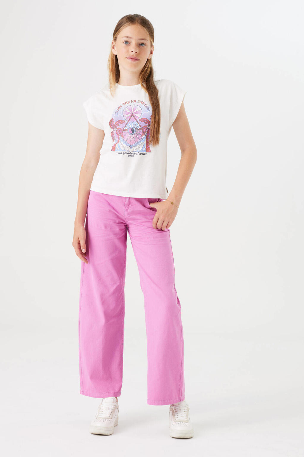 Garcia T-shirt met printopdruk wit/roze/lila