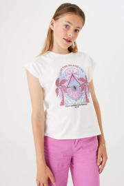 thumbnail: Garcia T-shirt met printopdruk wit/roze/lila
