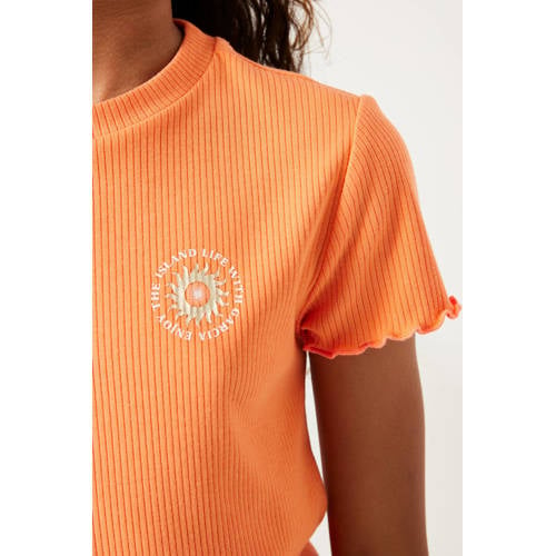 Garcia T-shirt oranje Meisjes Stretchkatoen Ronde hals Effen 128 134