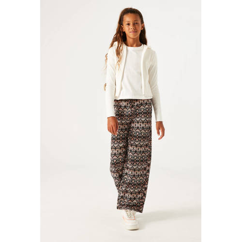 Garcia high waist loose fit broek van polyester zwart ecru oranje All over print 128