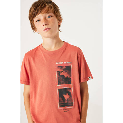 Garcia T-shirt met printopdruk rood zwart Jongens Katoen Ronde hals Printopdruk 128 134