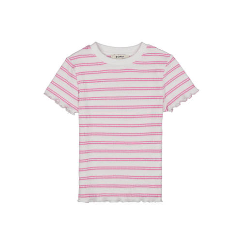 Garcia gestreept T-shirt wit/roze Meisjes Stretchkatoen Ronde hals Streep