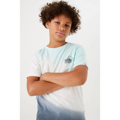 Garcia dip-dye T-shirt wit donkerblauw lichtblauw Jongens Katoen Ronde hals 128 134