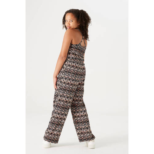 Garcia jumpsuit van polyester zwart ecru oranje All over print 128